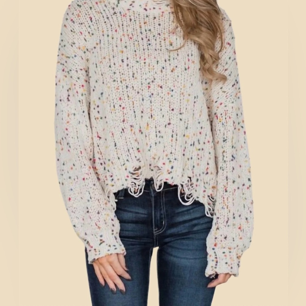 POL Distressed Confetti Sweater